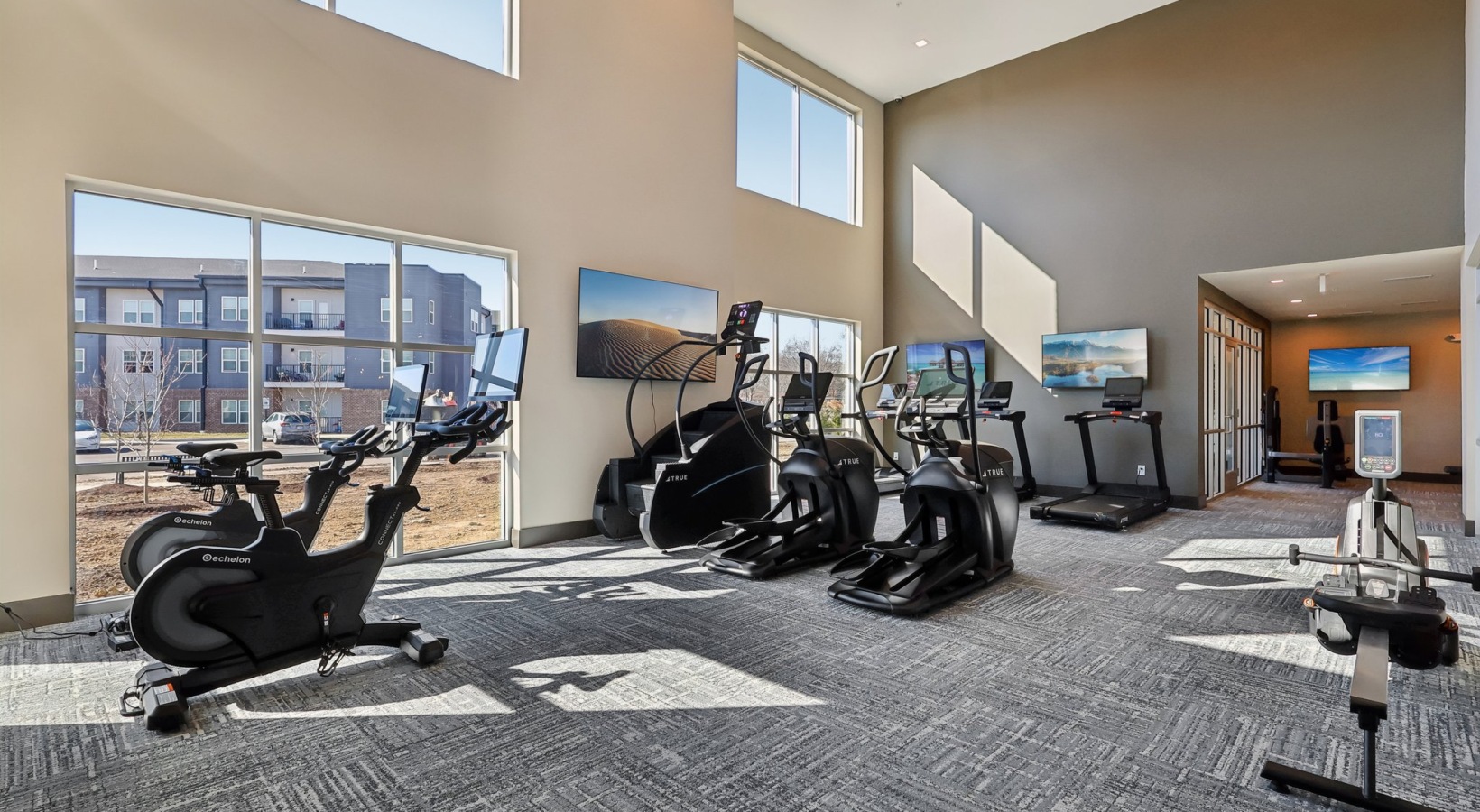 Fitness center with brown walls