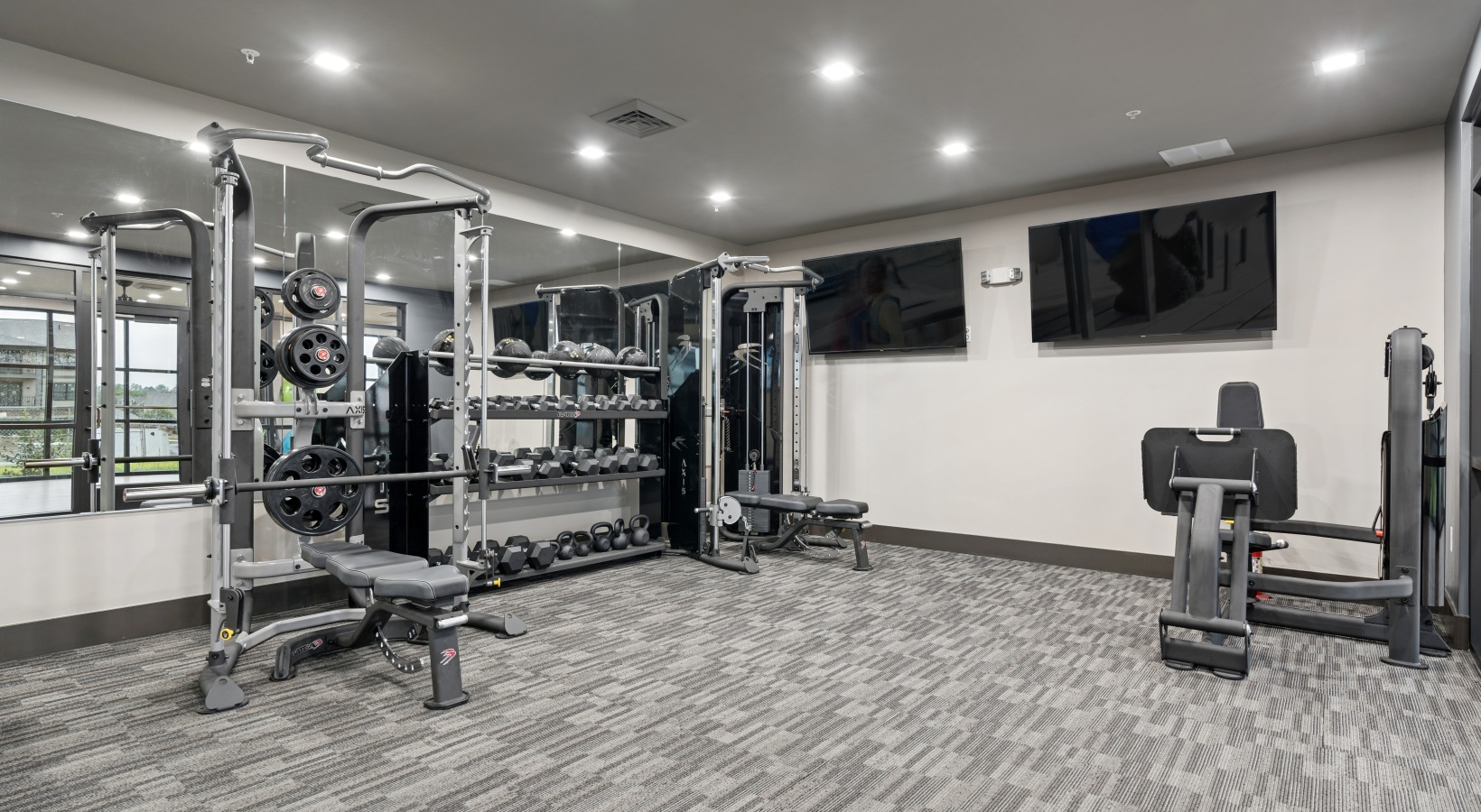 Fitness center with brown walls