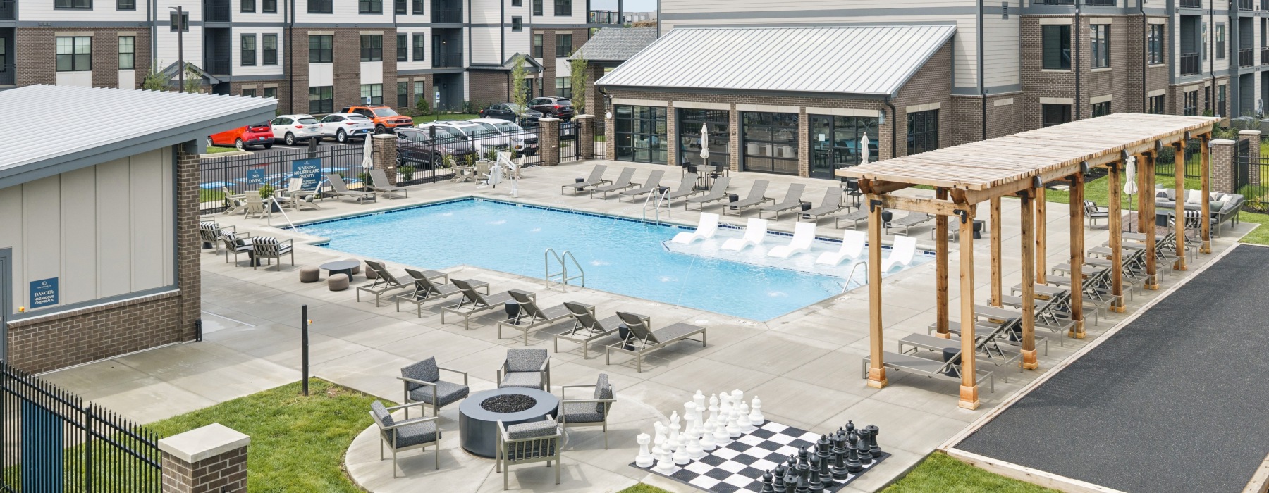Outdoor pool with blue sky