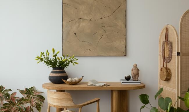 a room with a table and a chair